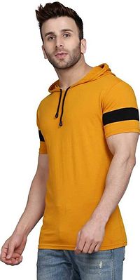 Premium Yellow Cotton Hooded T-Shirt For Men-thumb1