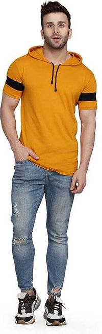 Premium Yellow Cotton Hooded T-Shirt For Men-thumb2