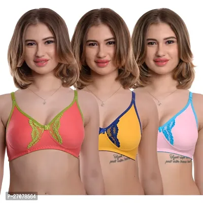 Stylist Cotton Non Padded Bras For Women Pack Of 3-thumb0