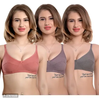 Stylist Cotton Non Padded Bras For Women Pack Of 3-thumb0