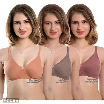Stylist Cotton Non Padded Bras For Women Pack Of 3-thumb0