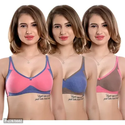 Stylist Cotton Non Padded Bras For Women Pack Of 3