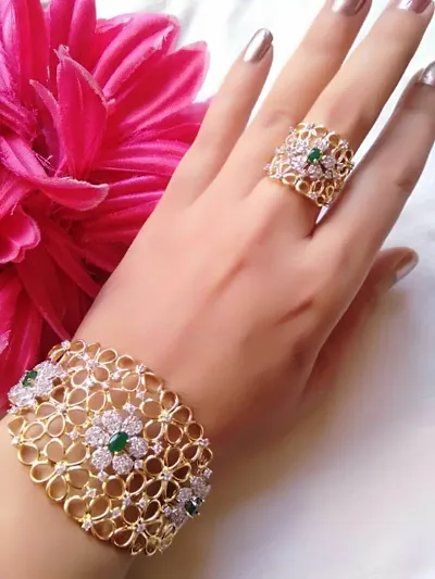 AD Stone Bracelets with Finger Ring