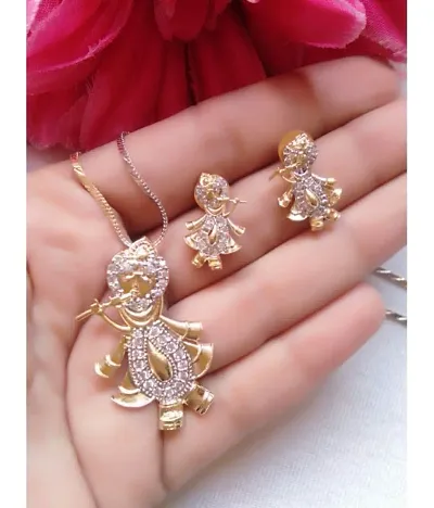 Charming Brass Krishna Pendant set