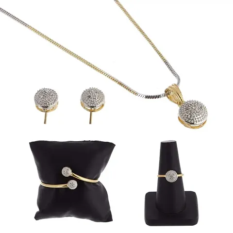 Trendy Designer Brass Necklace With Earring, Ring & Bracelet