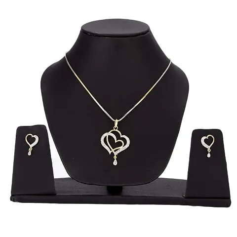 Trendy Golden Brass Pendant with Chain and Earring