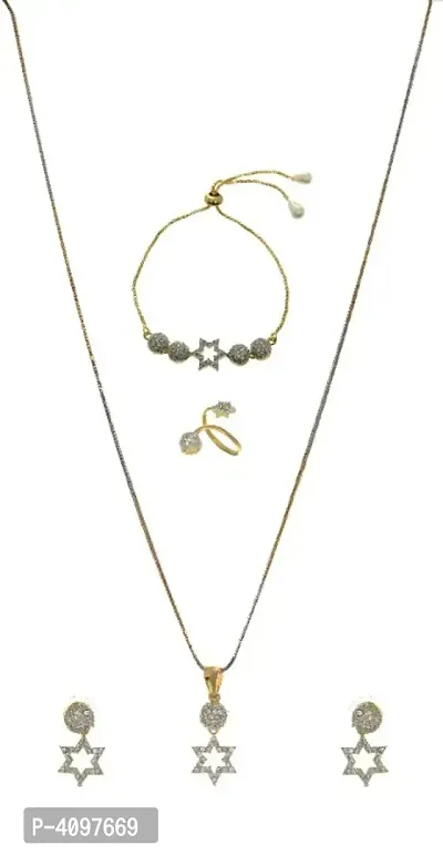 Trendy Brass Necklace, Earring, Ring and Bracelet for Women