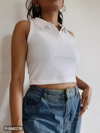 Polyester Cotton Solid Crop Top