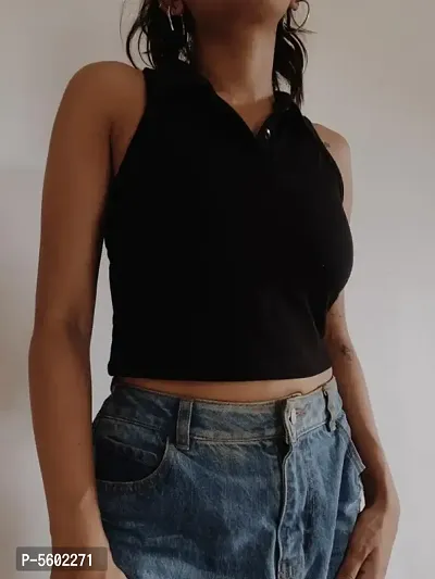 Polyester Cotton Solid Crop Top-thumb0