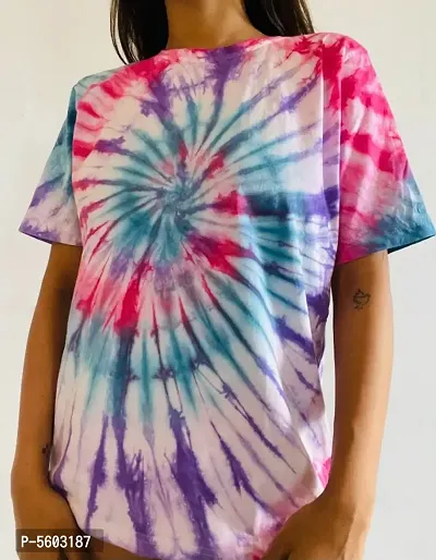 Stylish Casual Cotton Tie and Dye Round Neck Tee-thumb0
