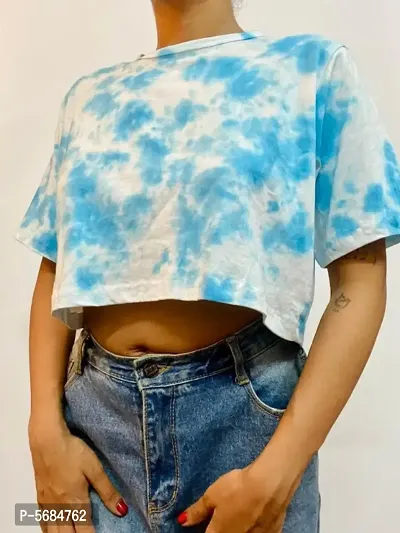 Stylish Cotton Blue Tie-Dye Crop Top-thumb0