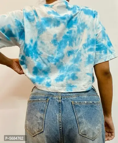 Stylish Cotton Blue Tie-Dye Crop Top-thumb2