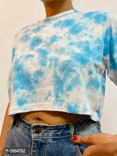 Stylish Cotton Blue Tie-Dye Crop Top-thumb3