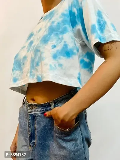 Stylish Cotton Blue Tie-Dye Crop Top-thumb4