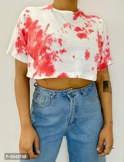 Red Dots Tie Dye Cotton Crop Top-thumb0