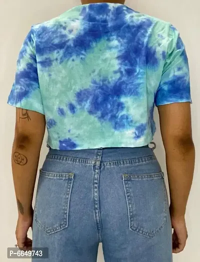 Teal and Blue Dots Tie Dye Cotton Crop Top-thumb2