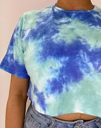 Teal and Blue Dots Tie Dye Cotton Crop Top-thumb2