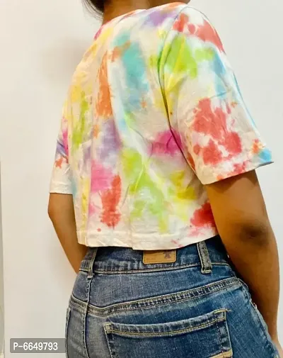 Multicolour Dots Tie Dye Cotton Crop Top-thumb3