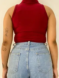 Maroon Polycotton Polo Neck Crop Top-thumb1