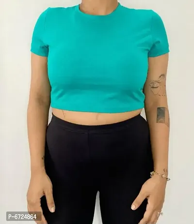 Teal Blue Trendy Cotton Baby Crop Top-thumb0