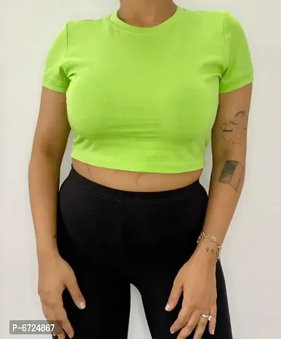 Parrot Green Trendy Cotton Baby Crop Top