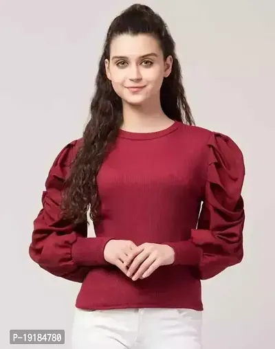 Stylish look puff high neck top for women and girls-thumb0