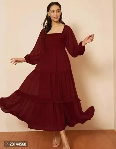 Stylish Georgette Self Pattern Maxi Dress For Women-thumb0