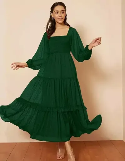 Womens Maxi Length Smocked Chiffon Dress