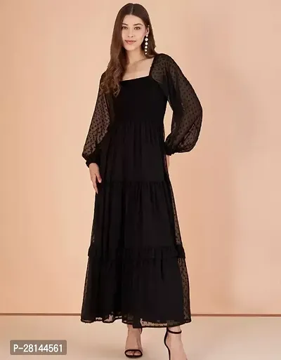 Stylish Georgette Self Pattern Maxi Dress For Women-thumb0