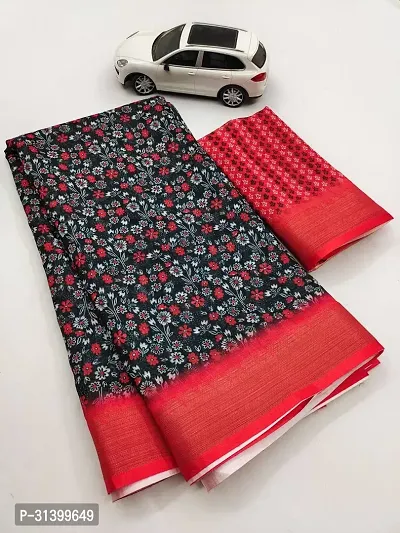 Beautiful Linen Blend Printed  Saree with Blouse piece For Women-thumb0