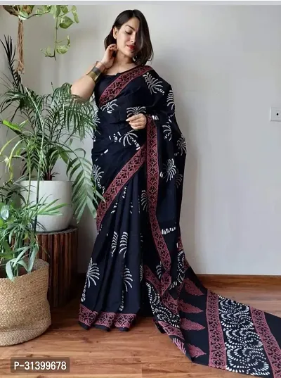 Beautiful Linen Blend Printed  Saree with Blouse piece For Women-thumb0