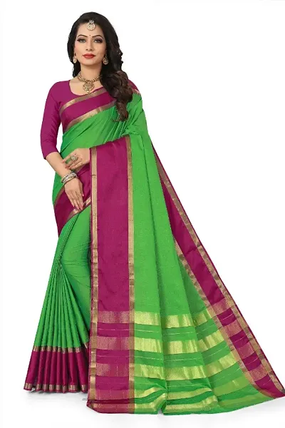 Fancy Daily Wear Cotton Silk Sarees with Blouse Piece