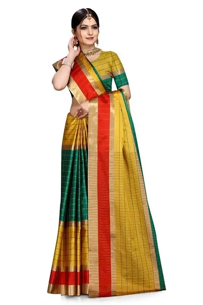 Ditya Fashion Women's Chanderi Saree With Blouse (Rama)