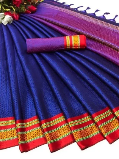 Stylish Cotton Silk Border Work Tassel Sarees With Brocade Blouse Piece