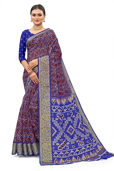 Attractive Bandhani Zari Border Saree with Blouse piece