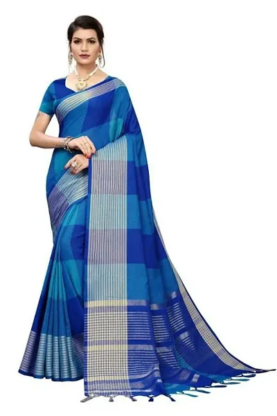 Stunning Cotton Silk Checked Daily Wear Saree with Blouse piece For Women