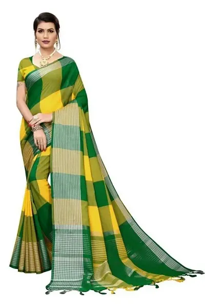 Beautiful Cotton Blend Checked Sarees