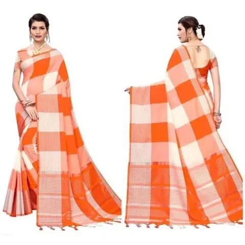 Beautiful Cotton with Checks Pattern Saree with Blouse Piece