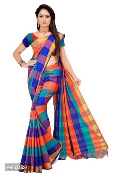 Classic Tussar Silk Checked Saree with Blouse piece-thumb0