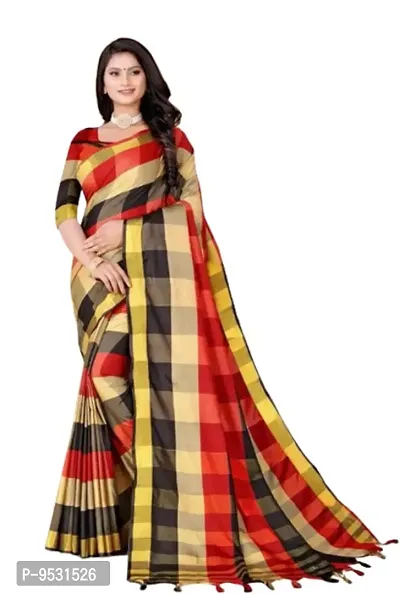 Classic Tussar Silk Checked Saree with Blouse piece-thumb0