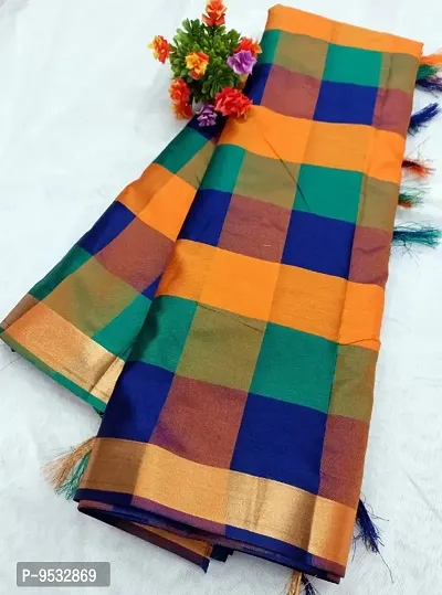 Classic Silk Cotton Checked Saree with Blouse piece