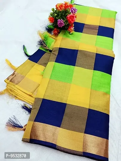 Classic Silk Cotton Checked Saree with Blouse piece