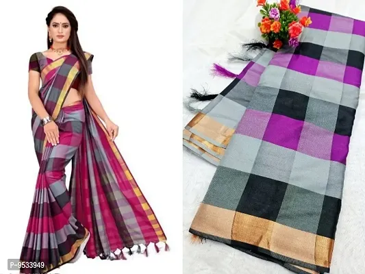 Classic Cotton Silk Checked Saree with Blouse piece-thumb0