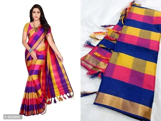 Classic Cotton Silk Checked Saree with Blouse piece