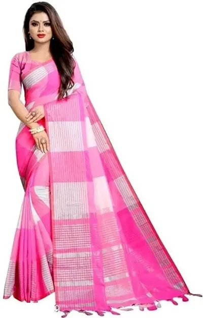 Trendy  Cotton Silk Checked Sarees with Blouse Piece