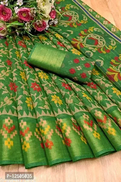 Green Cotton Printed Sarees For Women