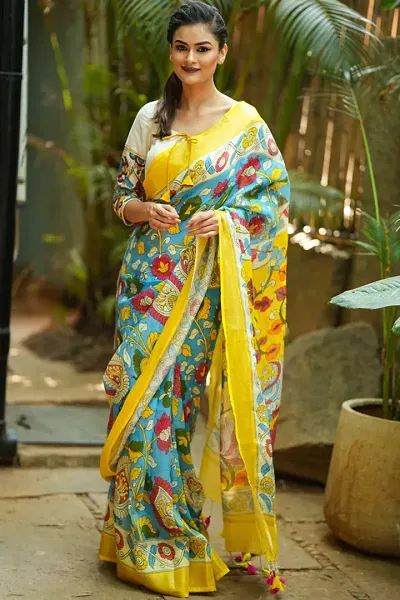 Trending Linen Blend Saree with Blouse piece 