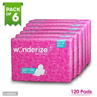 Wonderize Soft Comfort Regular Size Sanitary Napkins - 120 Pads with Four Wall Protection  Odour Control System, Combo Pack