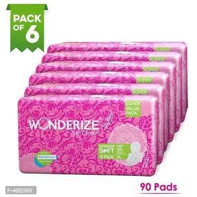 Wonderize Soft Comfort Extra Absorption XL Sanitary Napkins - 90 Pads with Uniquely Shaped Flaps  Soft Cover, Combo Pack-thumb0