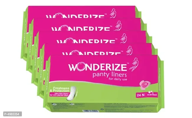 Wonderize Panty Liners For Women - 120 liners (Combo of 5) -Ultra thin for daily use- Super soft cotton cover- Odour control system